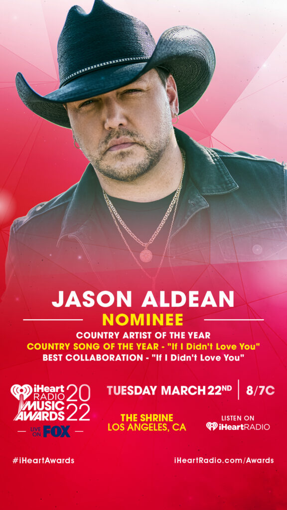 JASON ALDEAN NOMINATED FOR THREE IHEARTRADIO MUSIC AWARDS - Jason Aldean